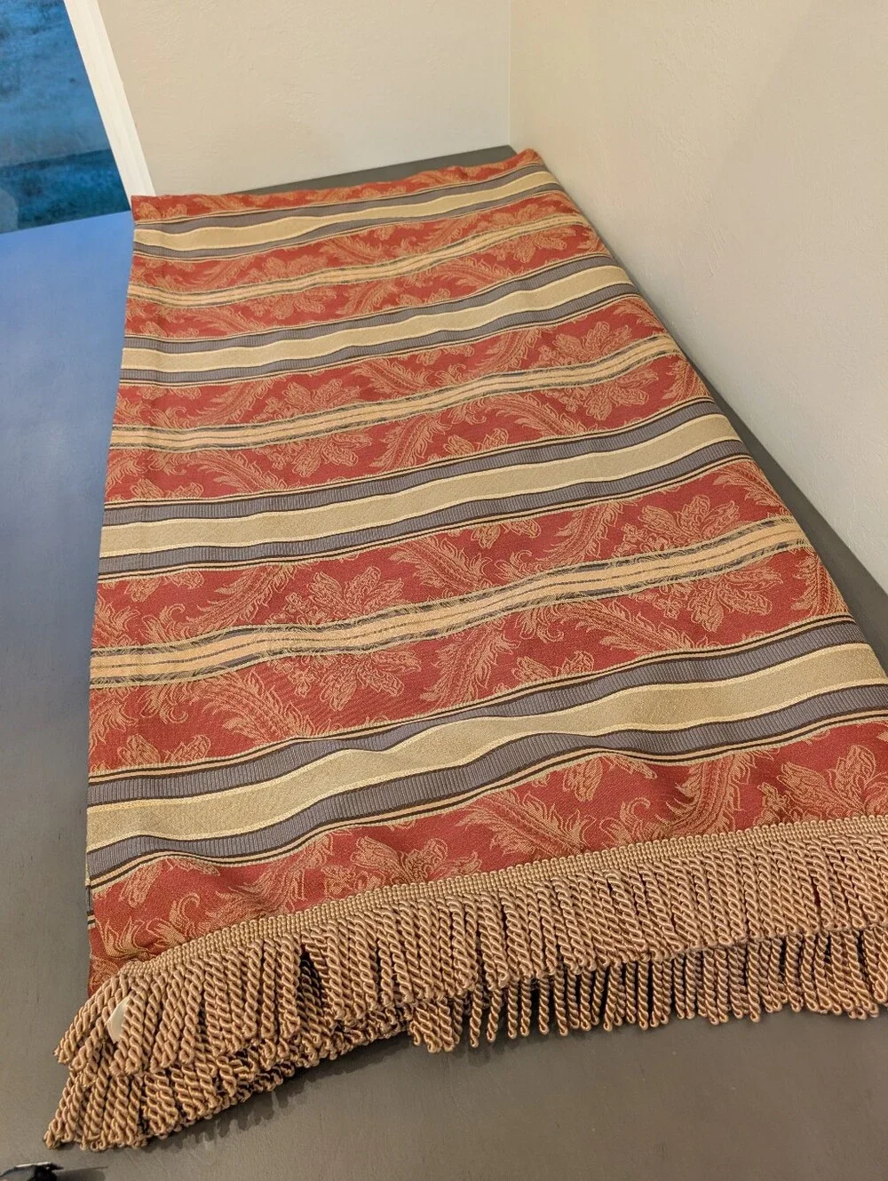 JCPENNEY Window Scarf Valance Striped Tan Rust Red Twisted Tassel Size 215